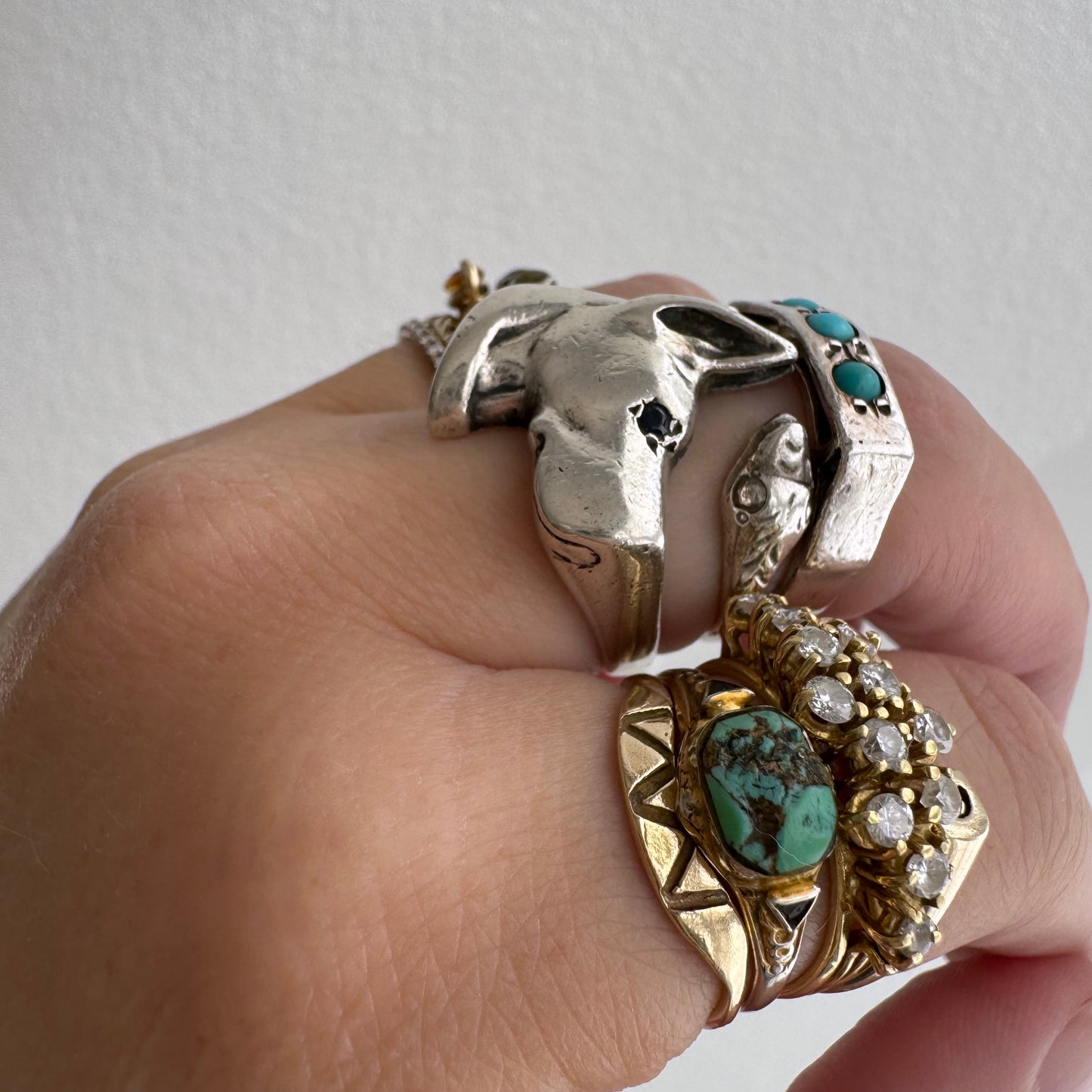 [short term listing] E S T A T E // ears up / sterling silver and black diamond doberman or great dane signet / size 6ish