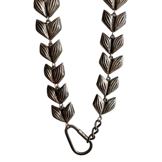 reimagined V I N T A G E // puffy leafy links / sterling silver fancy link Mexico necklace with charm holder clasp / 19", 51g