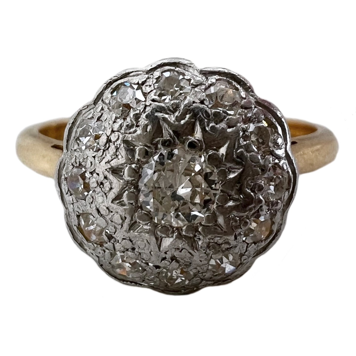 V I N T A G E // star daisy / 18k platinum and diamond celestial floral cluster ring / size 7.75