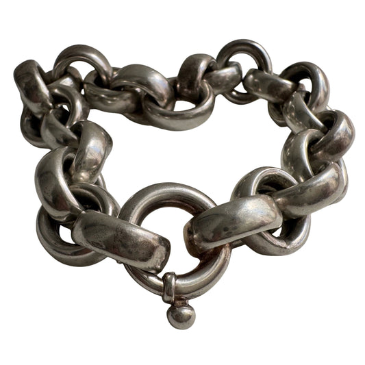 V I N T A G E // chunky cable / sterling silver chunky hollow rolo cable chain bracelet / 7.75", 36.3g