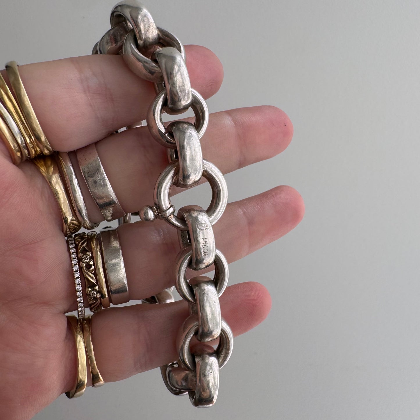 V I N T A G E // chunky cable / sterling silver chunky hollow rolo cable chain bracelet / 7.75", 36.3g