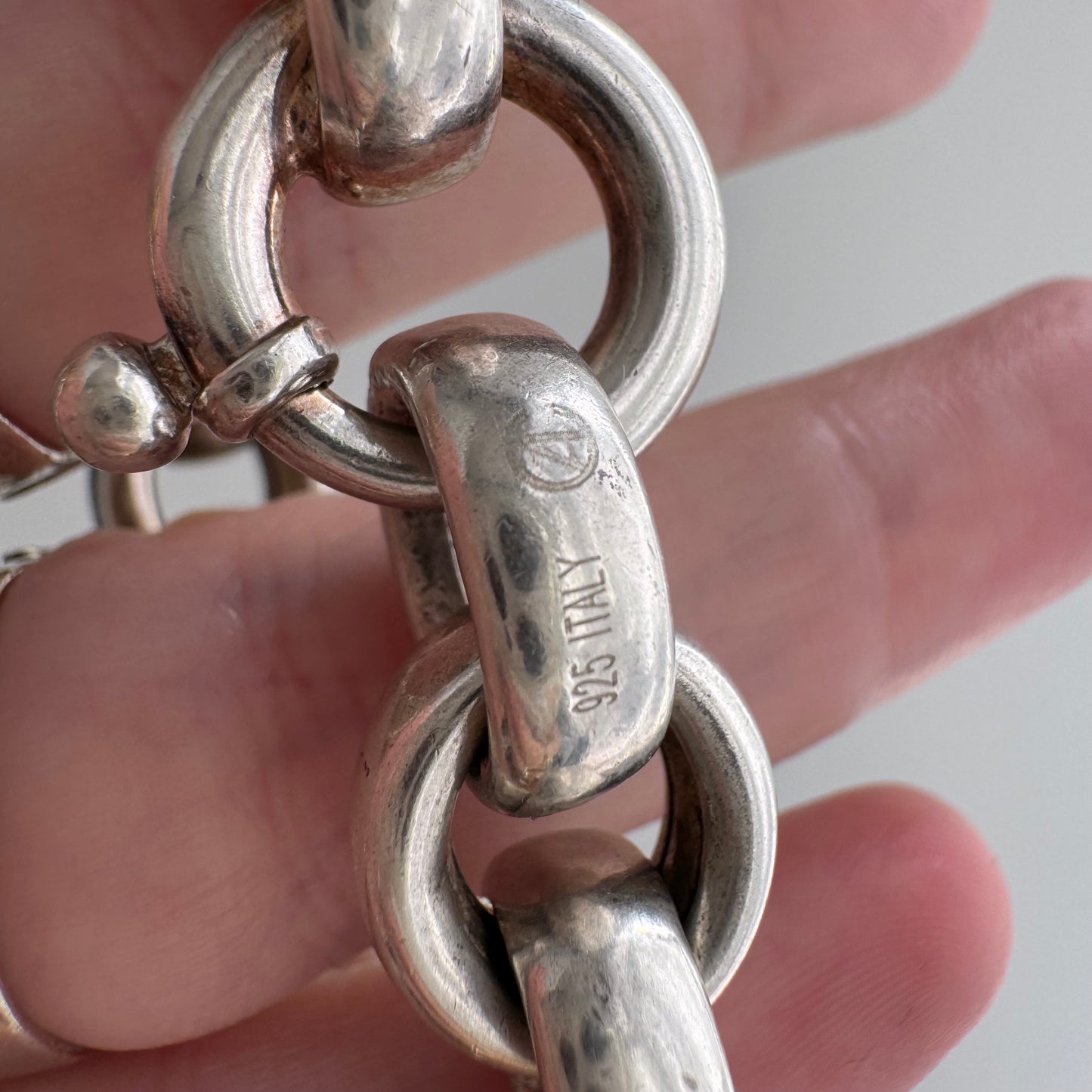 V I N T A G E // chunky cable / sterling silver chunky hollow rolo cable chain bracelet / 7.75", 36.3g