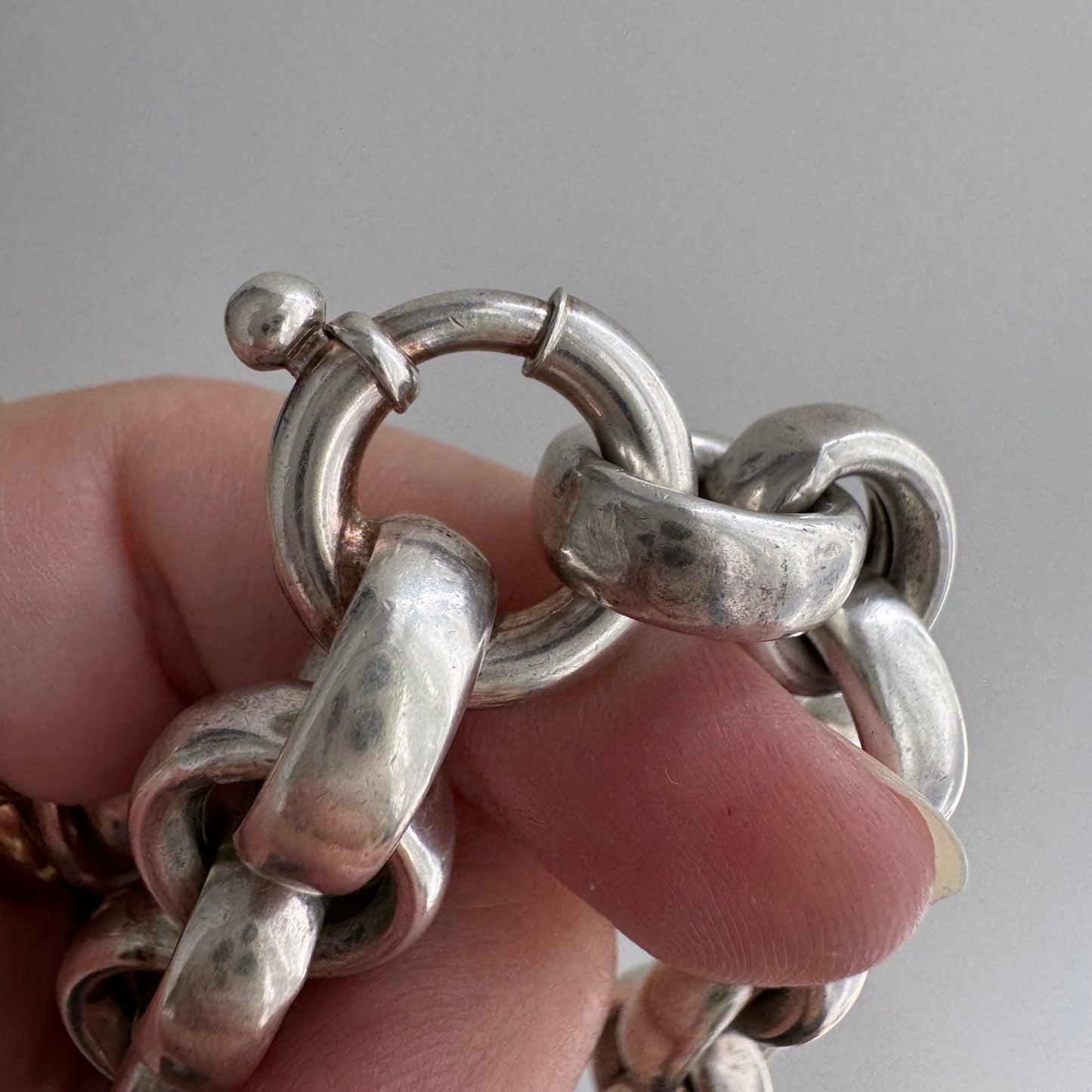 V I N T A G E // chunky cable / sterling silver chunky hollow rolo cable chain bracelet / 7.75", 36.3g