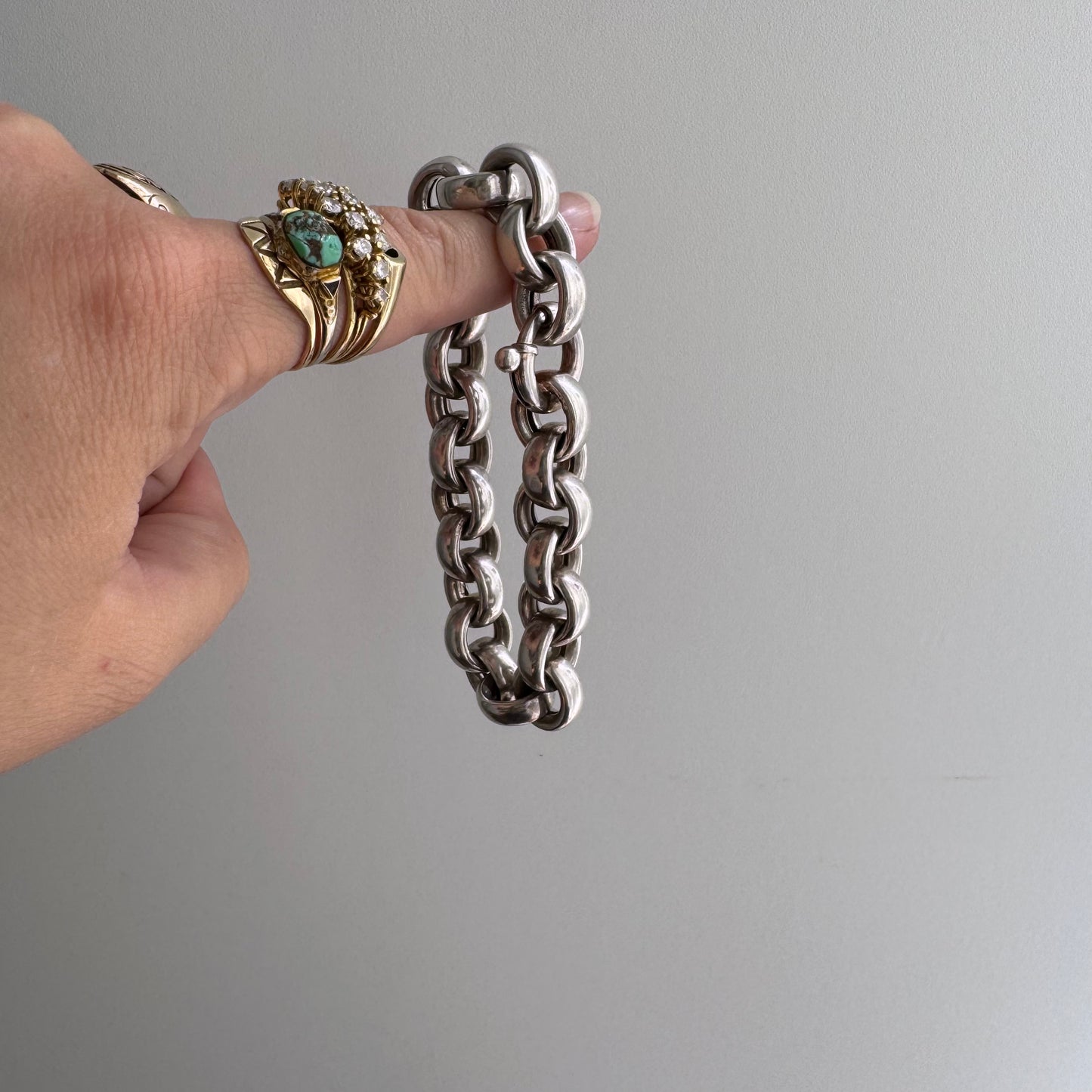 V I N T A G E // chunky cable / sterling silver chunky hollow rolo cable chain bracelet / 7.75", 36.3g