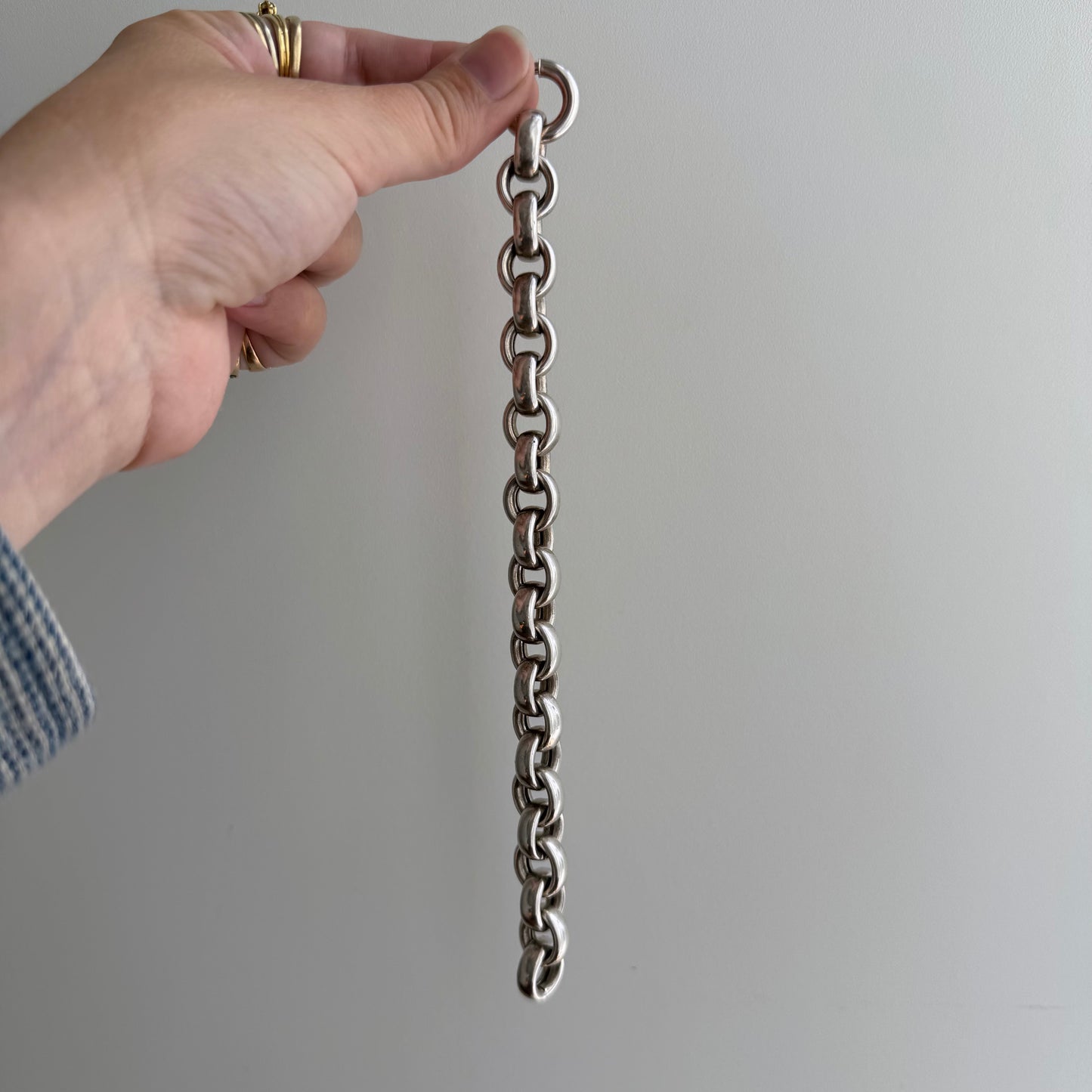 V I N T A G E // chunky cable / sterling silver chunky hollow rolo cable chain bracelet / 7.75", 36.3g