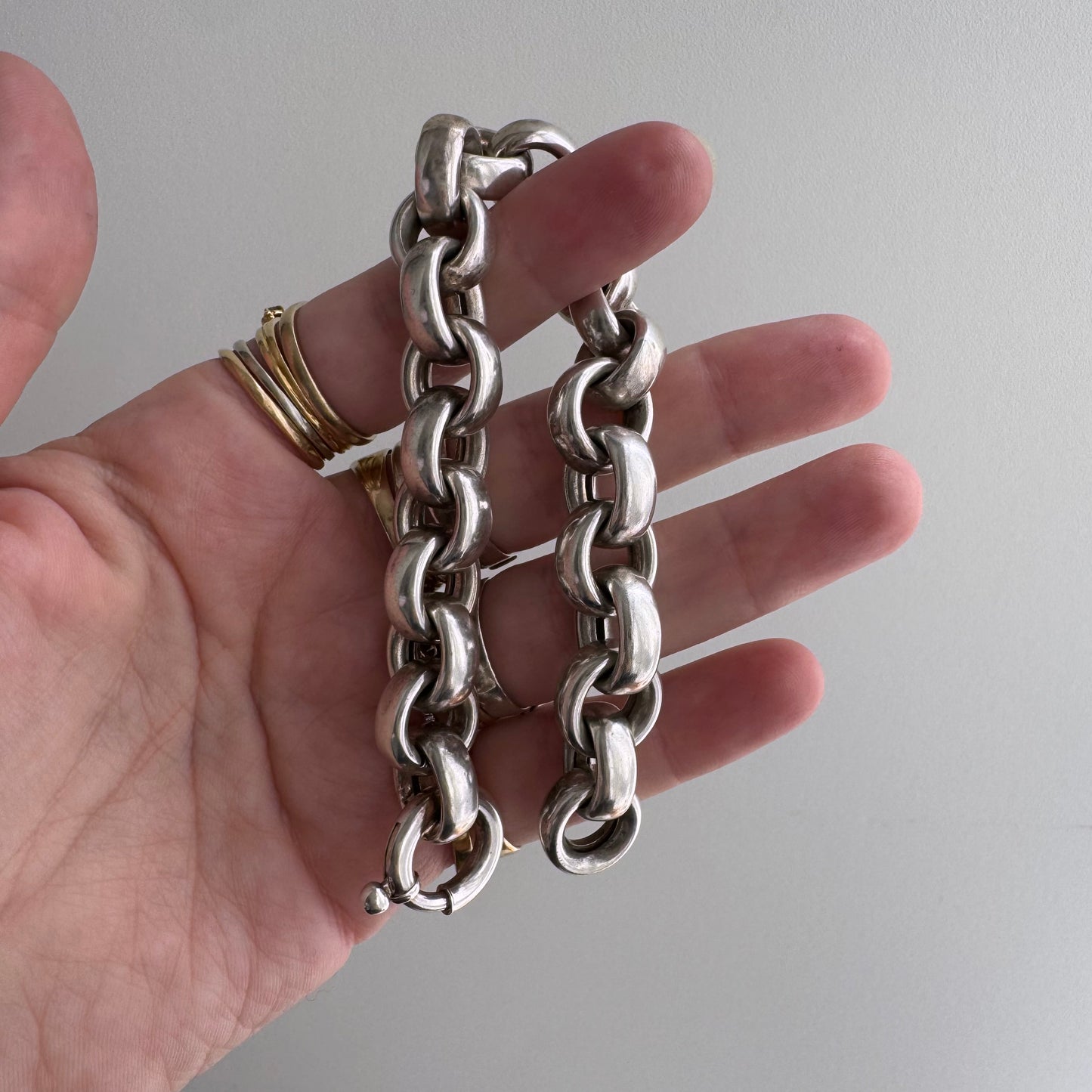 V I N T A G E // chunky cable / sterling silver chunky hollow rolo cable chain bracelet / 7.75", 36.3g