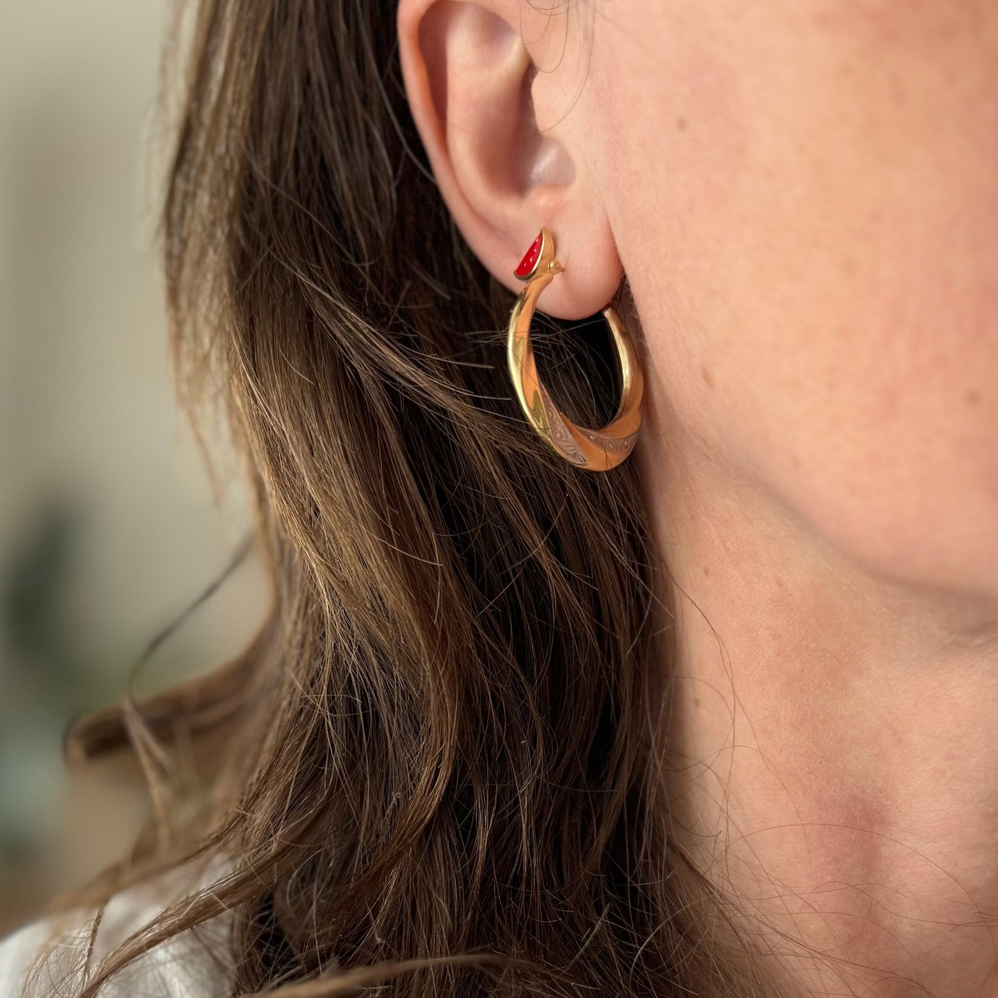 P R E - L O V E D // do the twist / 14k yellow and white gold hoops / over 1"