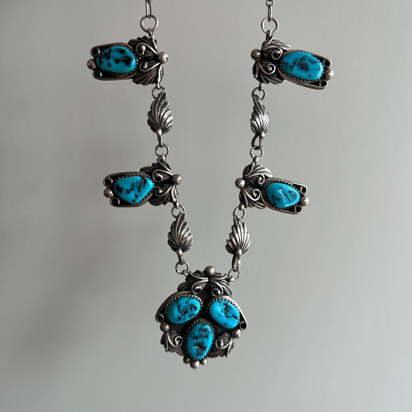 V I N T A G E // CW Paul Jr's blooms / sterling silver and turquoise signed artisan necklace / 21.25"