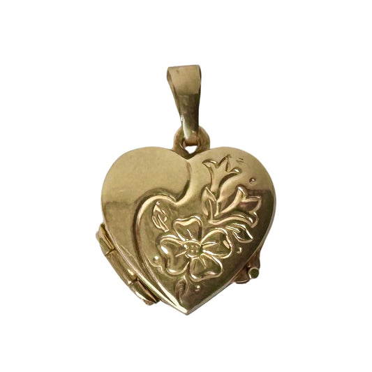 V I N T A G E // garden memories / 14k gold flat heart shaped locket / a pendant