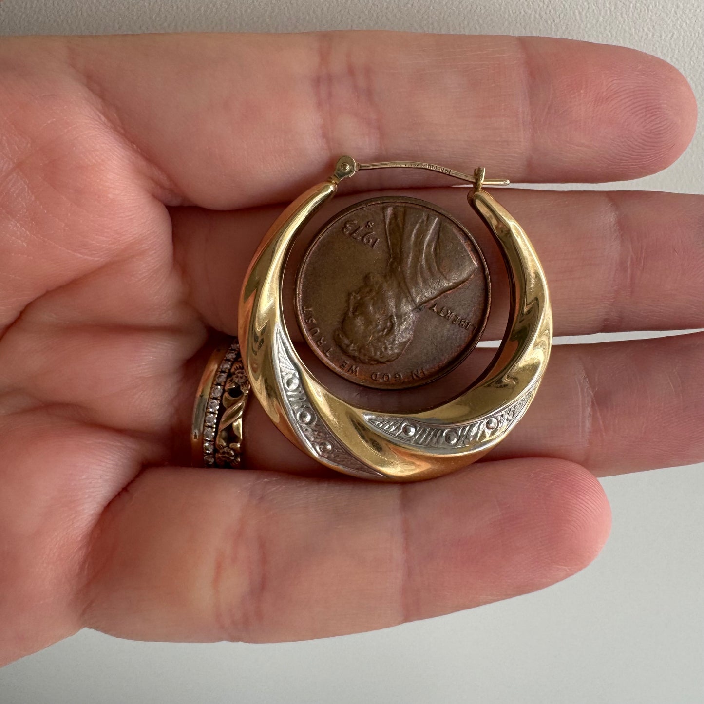 P R E - L O V E D // do the twist / 14k yellow and white gold hoops / over 1"