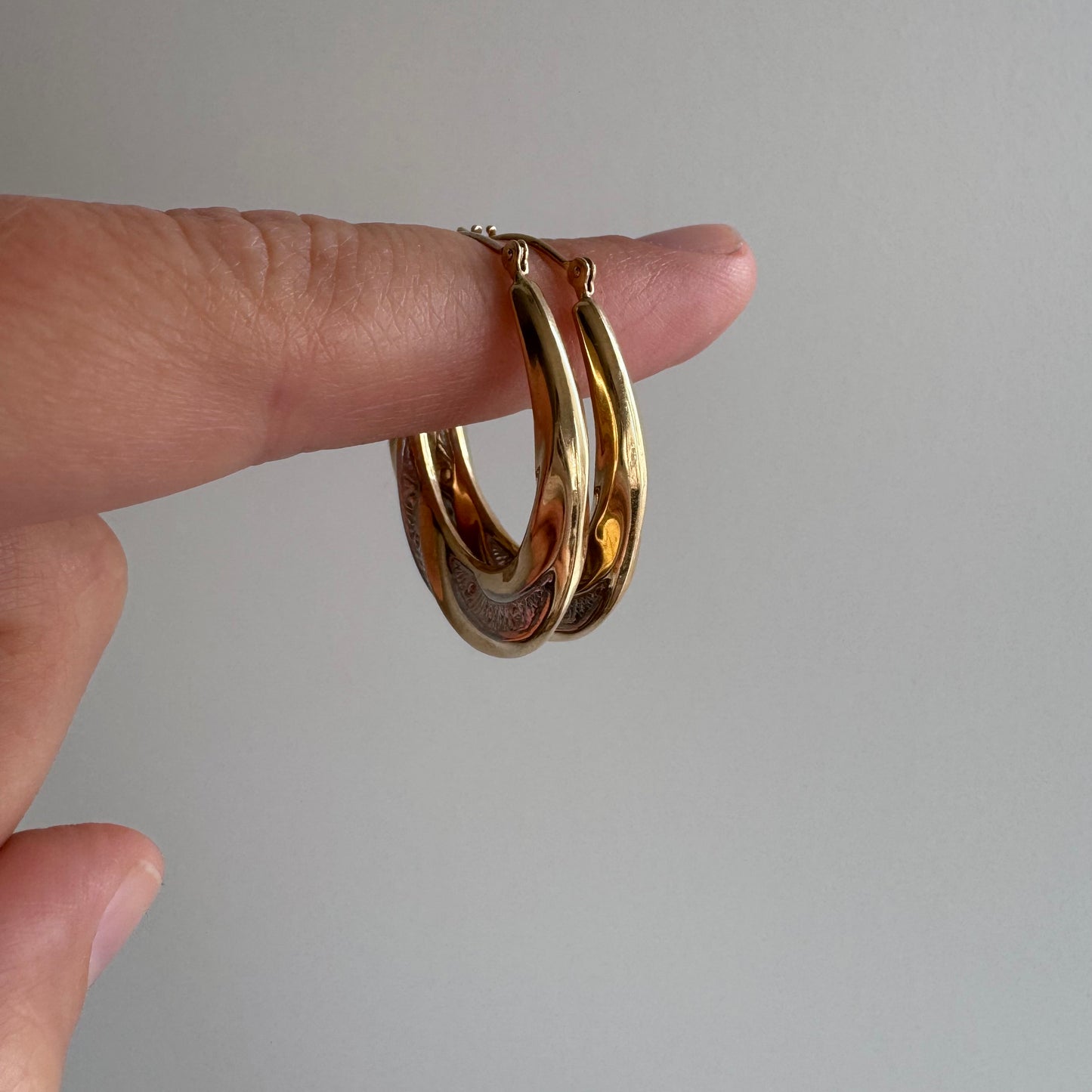 P R E - L O V E D // do the twist / 14k yellow and white gold hoops / over 1"