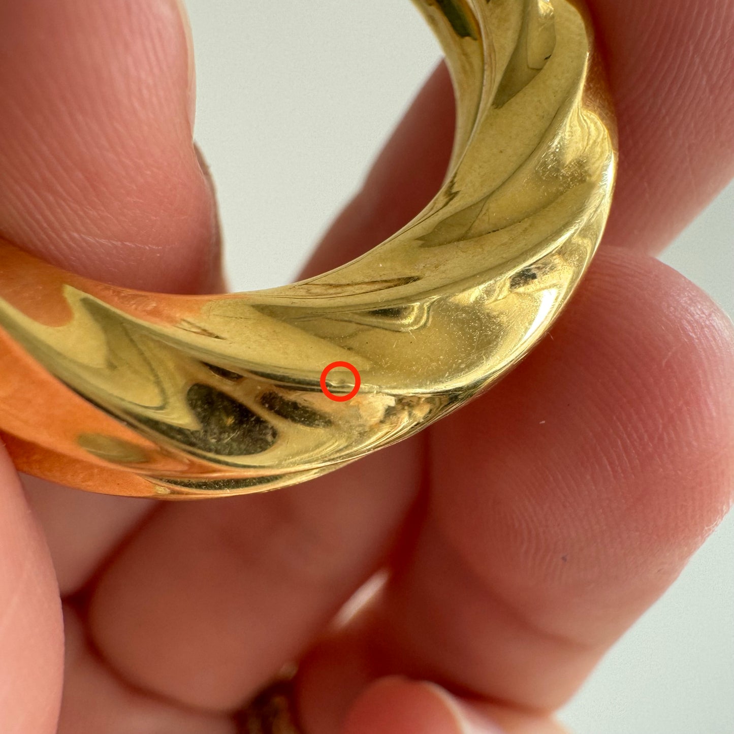 P R E - L O V E D // bright and shrimpy / 18k yellow gold hoops / over 1"