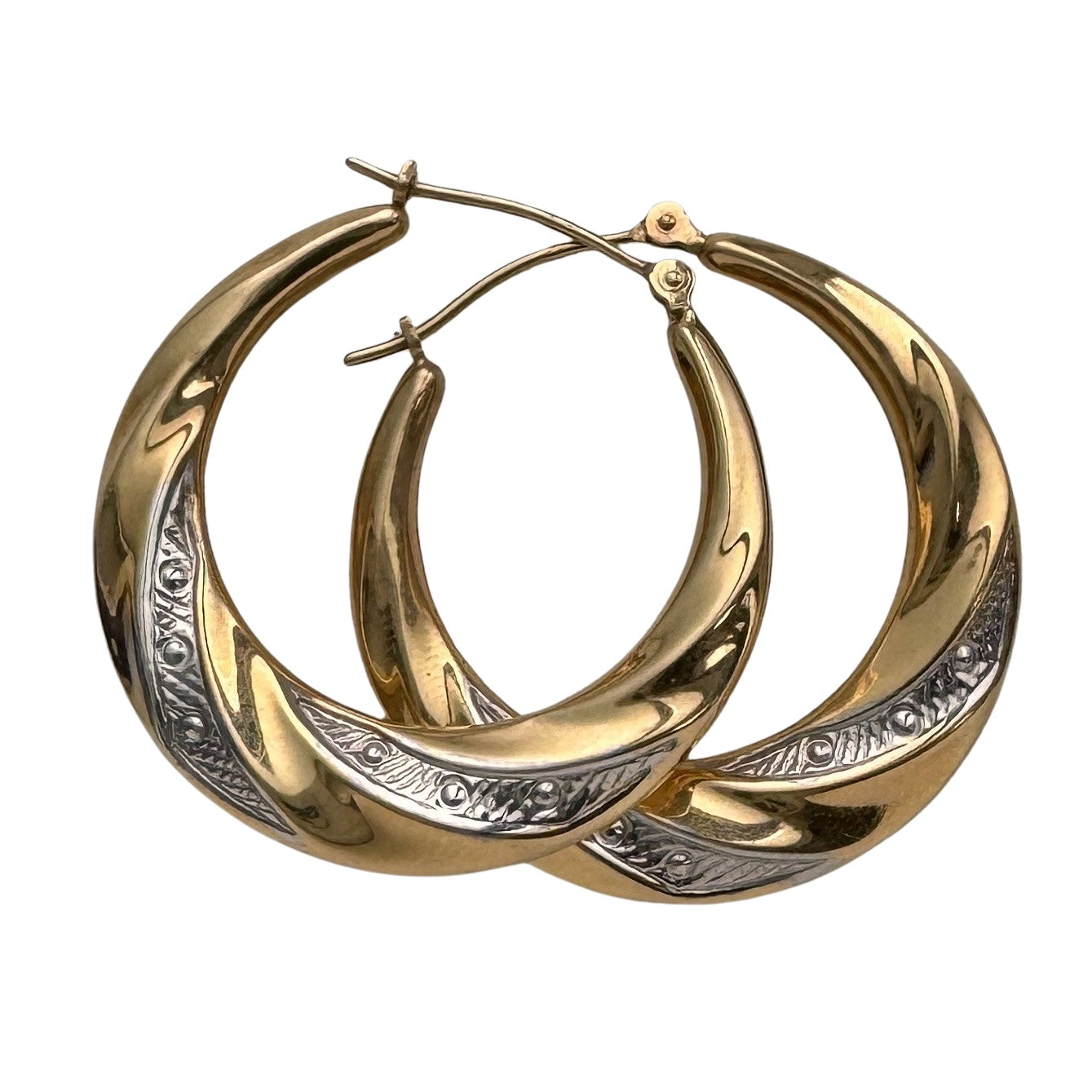 P R E - L O V E D // do the twist / 14k yellow and white gold hoops / over 1"