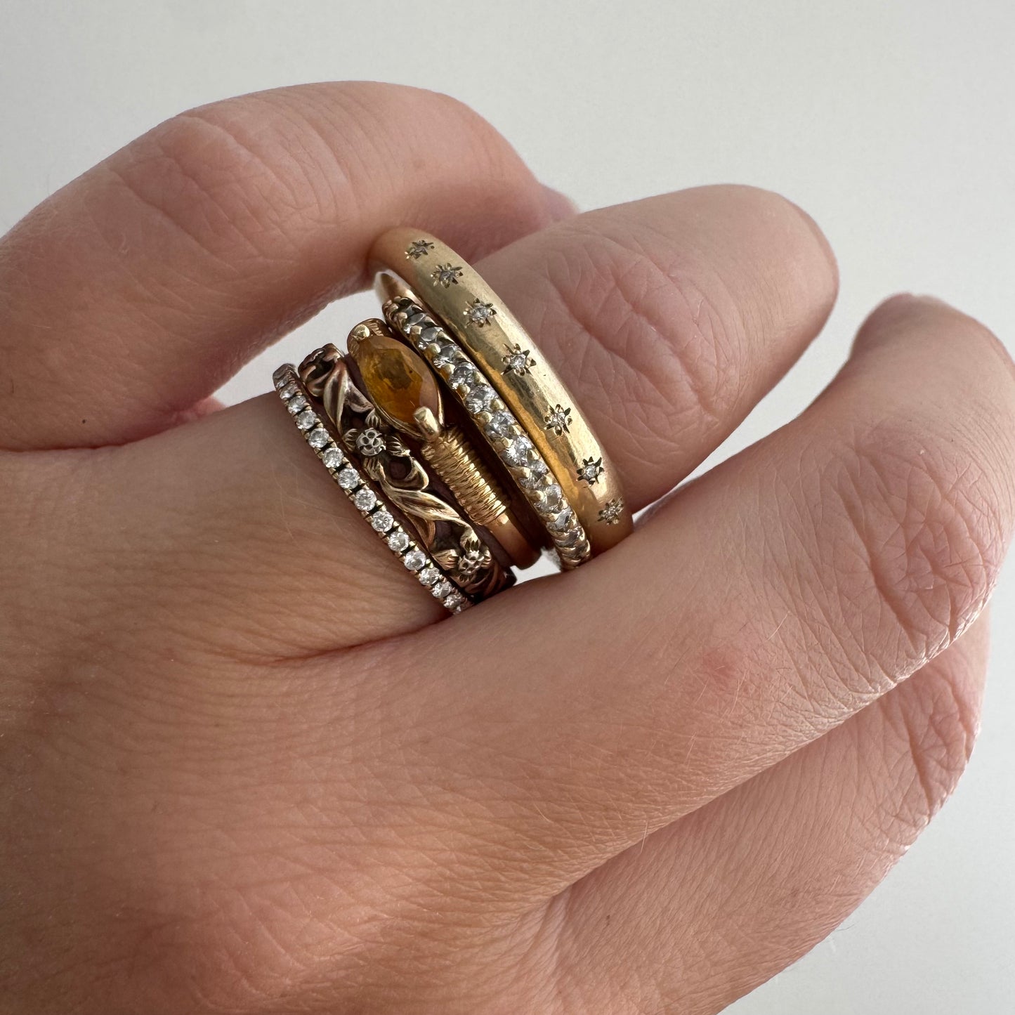 reimagined V I N T A G E // star story / 14k skinny donut band with seven new star-set diamonds / size 12