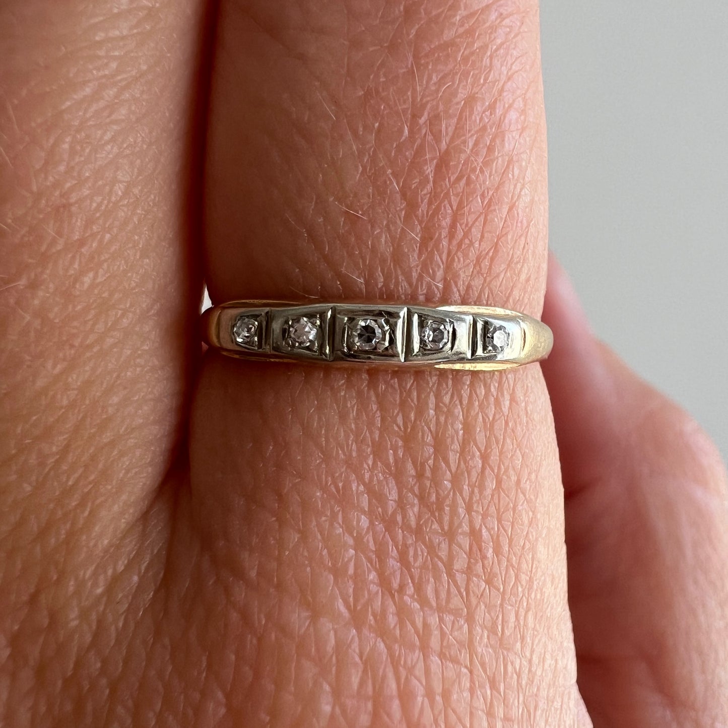 V I N T A G E // five stone stacker / 14k yellow and white gold diamond band / size 6