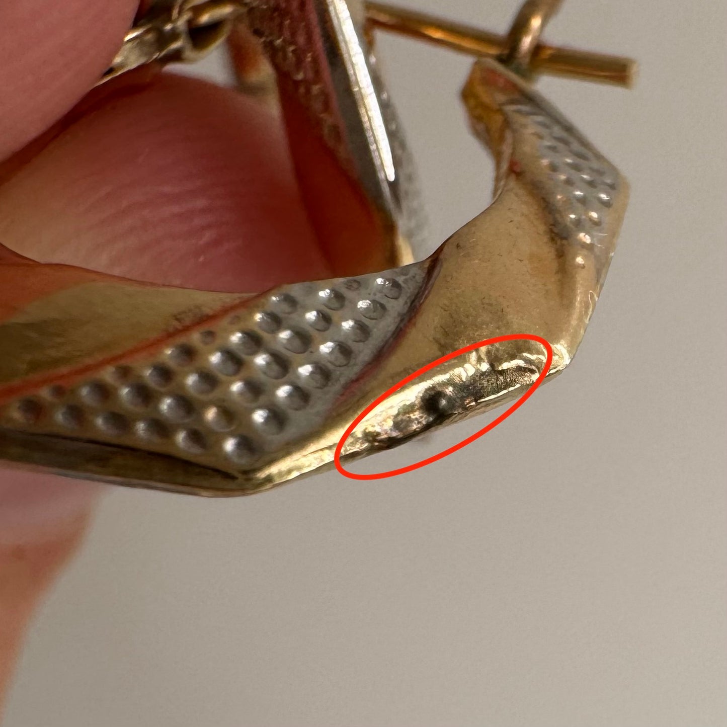 P R E - L O V E D // everyday geometry / 14k yellow and white gold hoops / ~5/8"