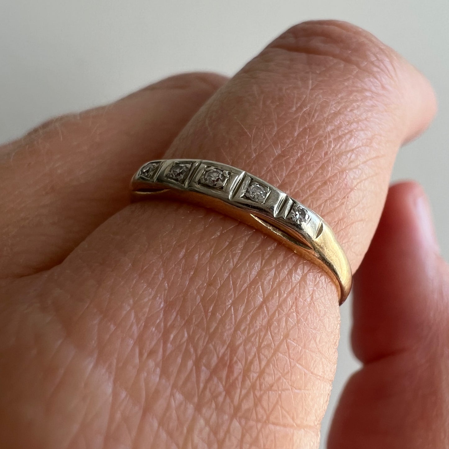 V I N T A G E // five stone stacker / 14k yellow and white gold diamond band / size 6