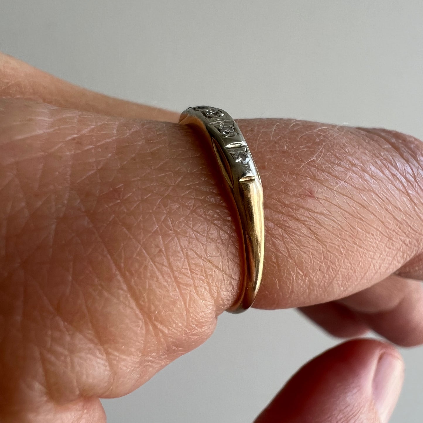 V I N T A G E // five stone stacker / 14k yellow and white gold diamond band / size 6