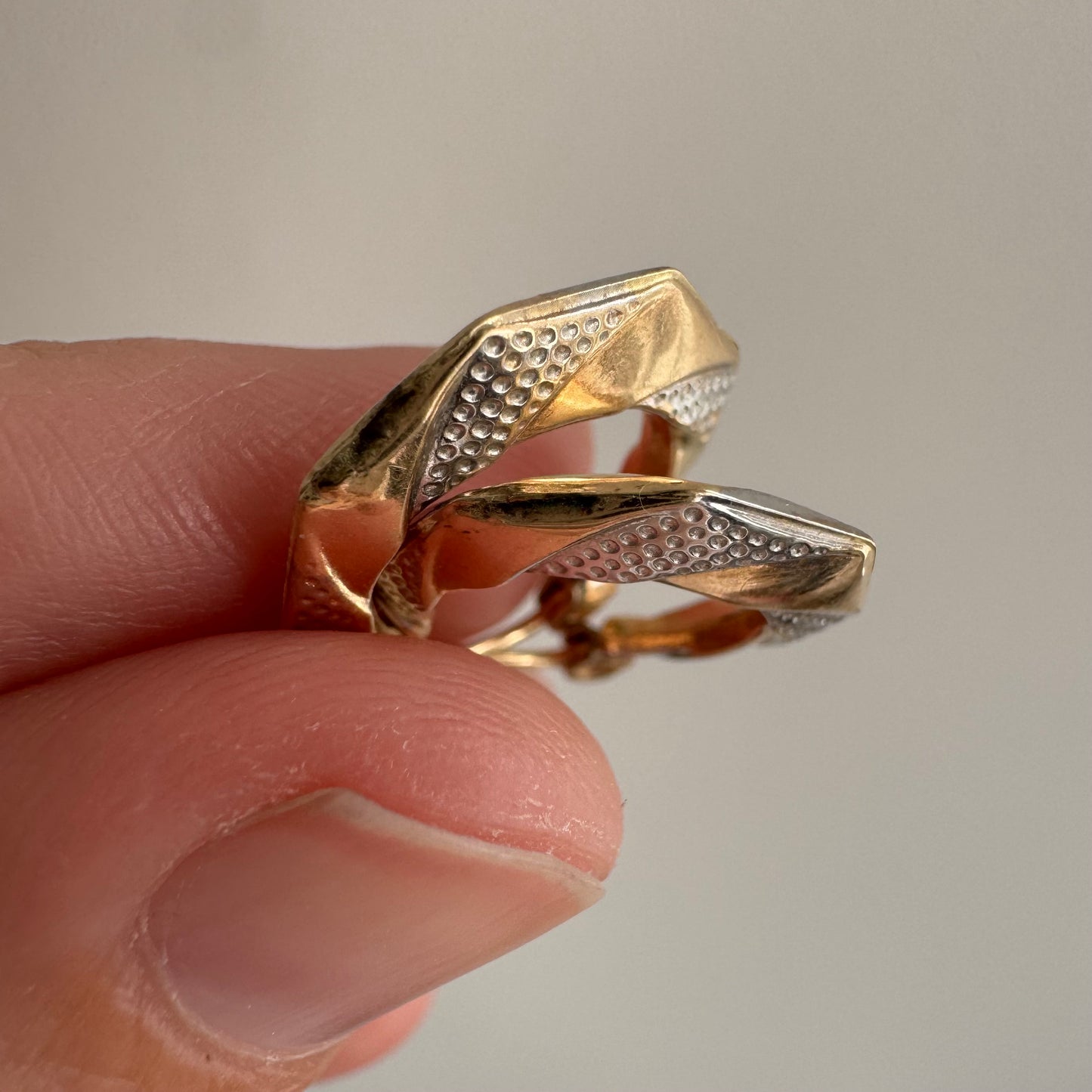 P R E - L O V E D // everyday geometry / 14k yellow and white gold hoops / ~5/8"