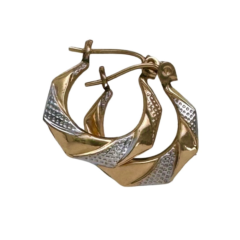 P R E - L O V E D // everyday geometry / 14k yellow and white gold hoops / ~5/8"