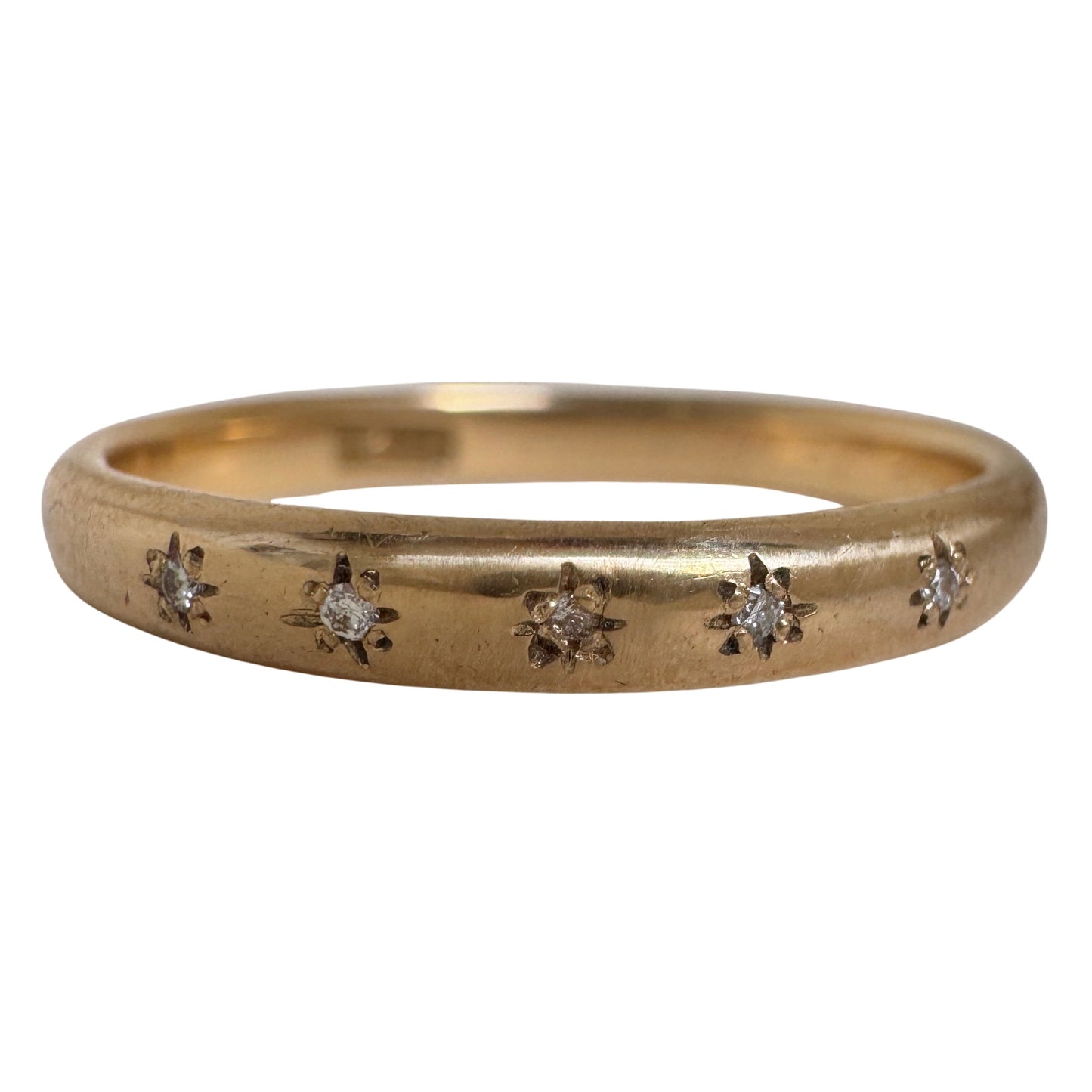 reimagined A N T I Q U E // star story / 14k art deco D-shaped band with five new star-set diamonds / size 8.75+