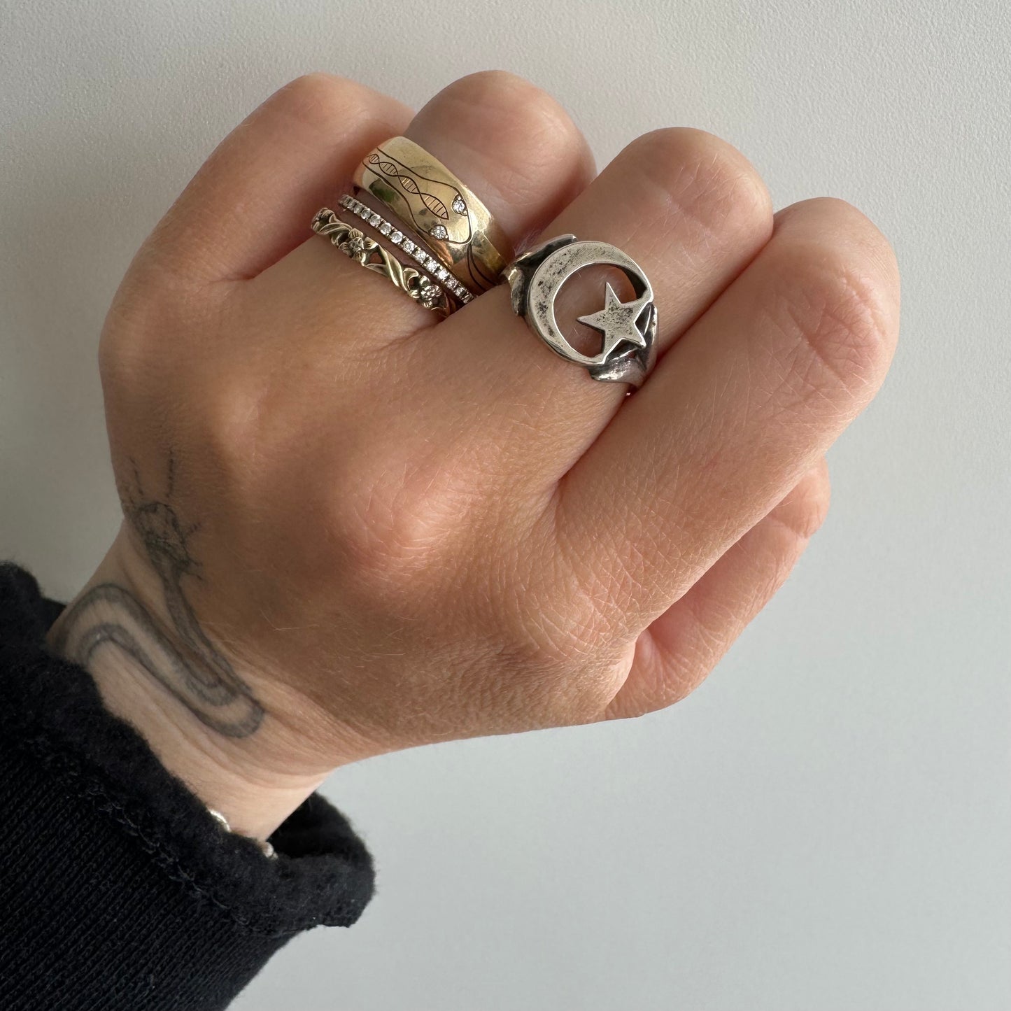 V I N T A G E // star and crescent / sterling silver versatile celestial symbol ring / size 5.5