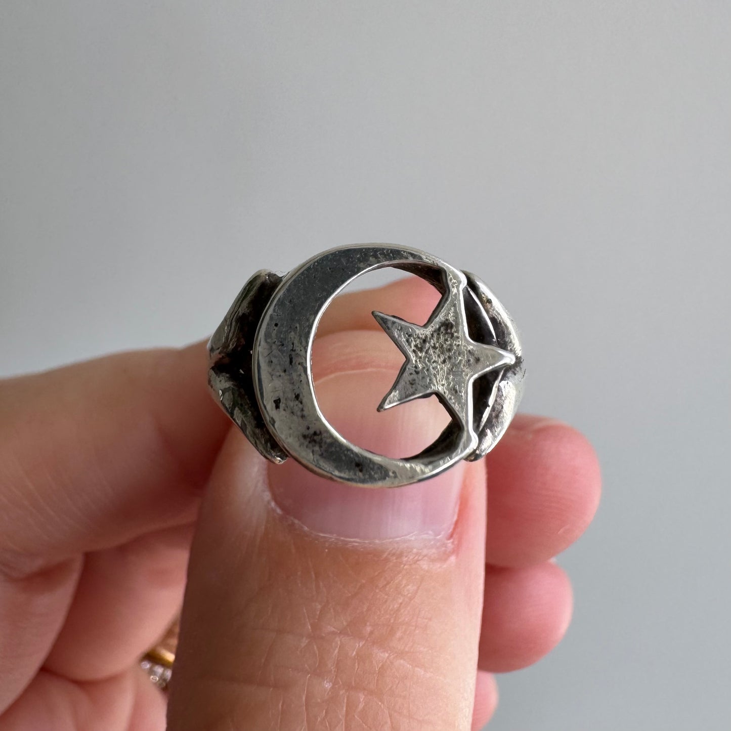 V I N T A G E // star and crescent / sterling silver versatile celestial symbol ring / size 5.5