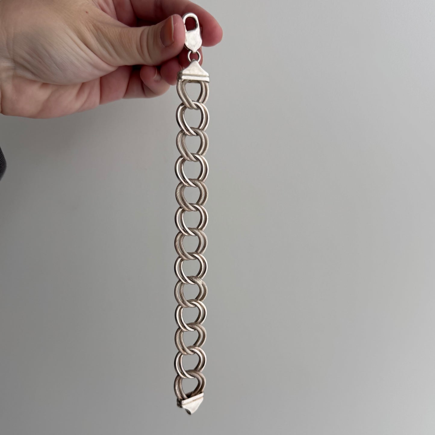 V I N T A G E // double curb possibilities / sterling silver wide fancy curb link bracelet / 7.5", 25g