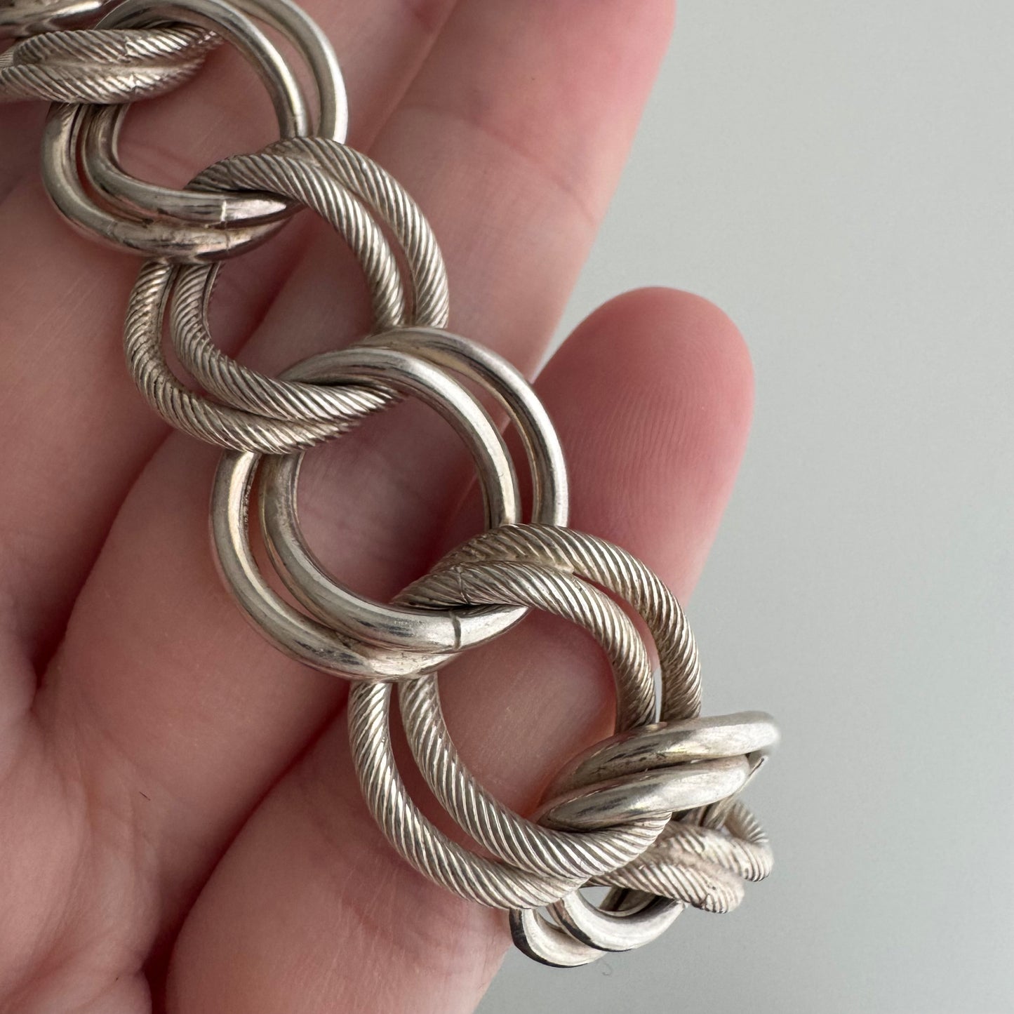 V I N T A G E // double curb possibilities / sterling silver wide fancy curb link bracelet / 7.5", 25g