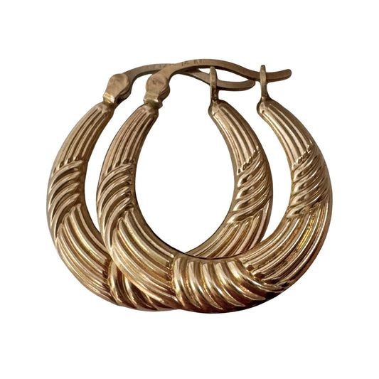 V I N T A G E // twists and turns / 14k gold textured puffy hollow hoops / latch back earrings