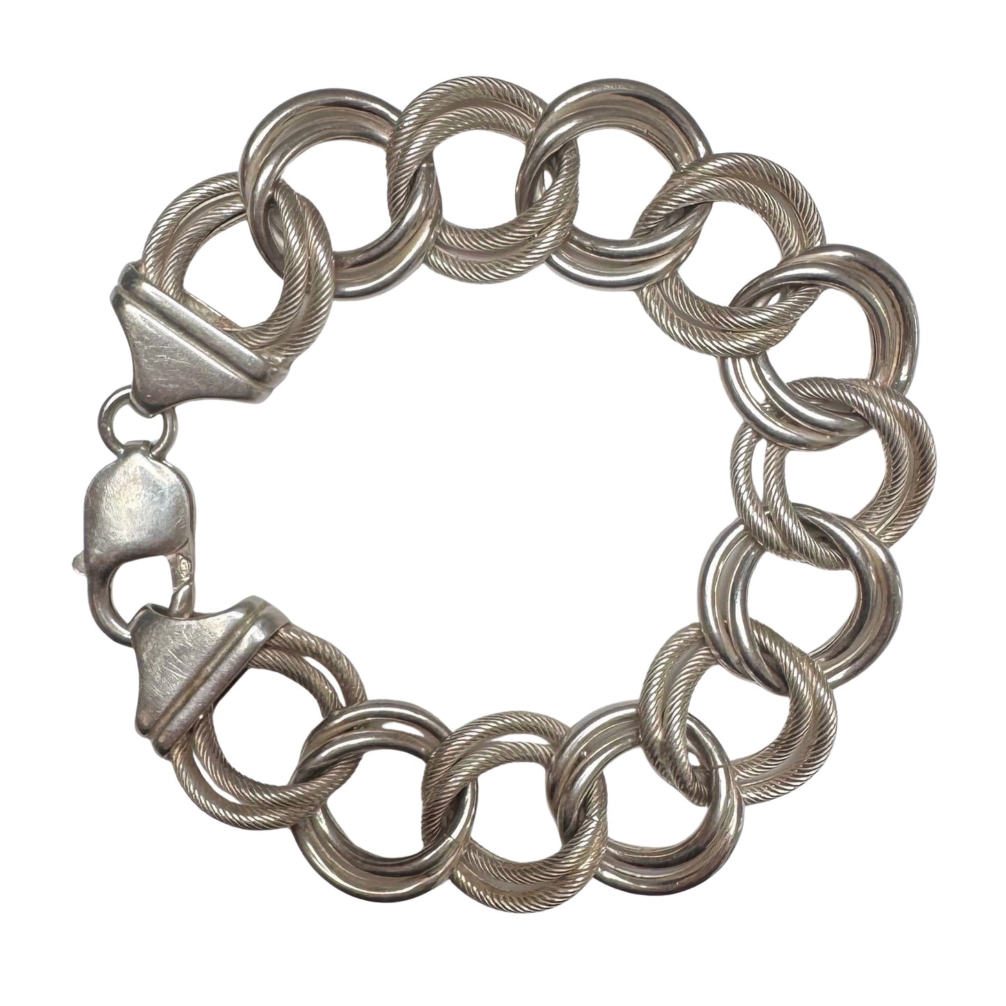 V I N T A G E // double curb possibilities / sterling silver wide fancy curb link bracelet / 7.5", 25g