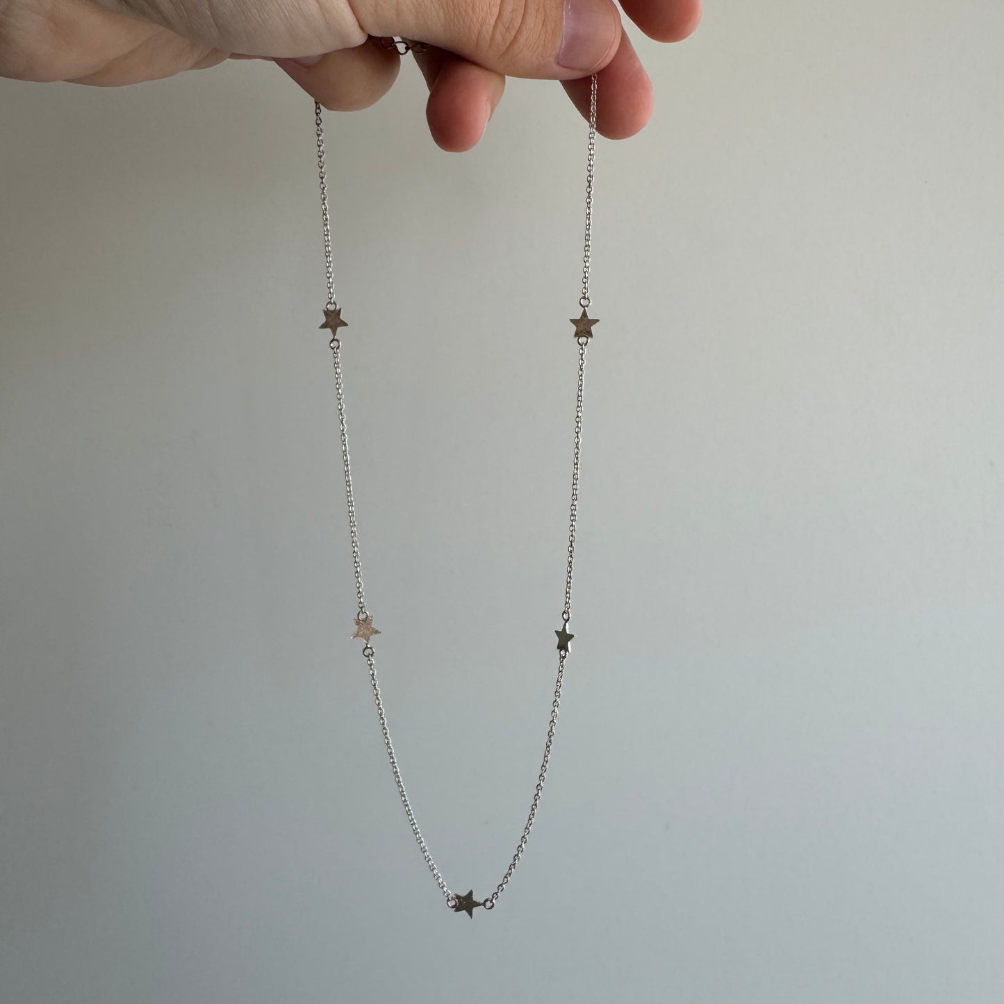 P R E - L O V E D // starry station / sterling silver five point star station cable chain / 14.25" to 16.25", 2.1g