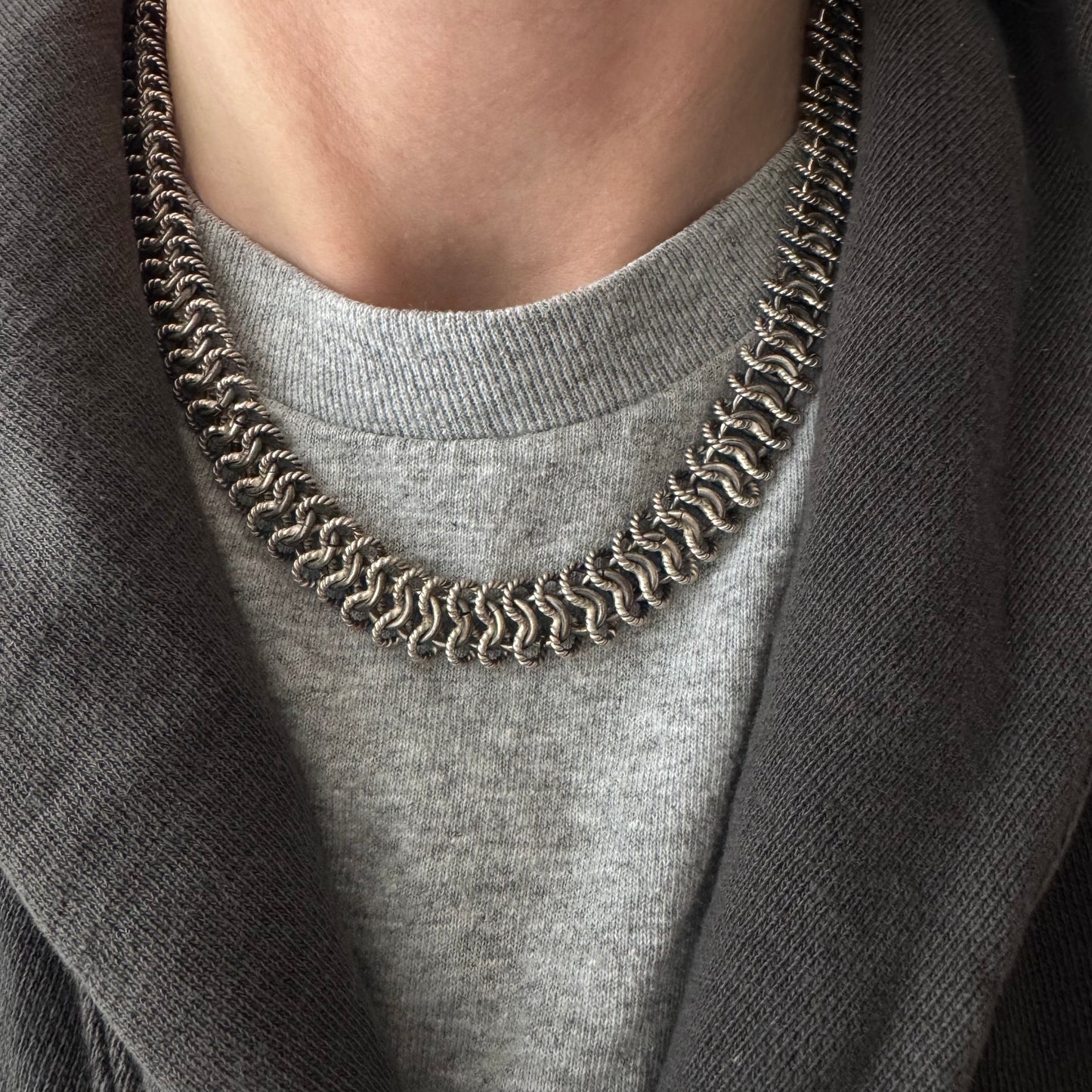 reimagined V I N T A G E // lace-like links / sterling silver wide flat link necklace / 17.5", 71.3g