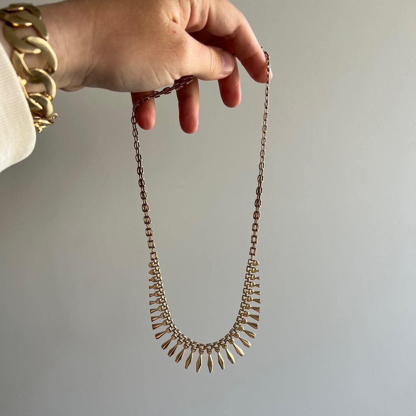 V I N T A G E // Cleopatra's fringe / 10k yellow gold bib necklace / 17.5"