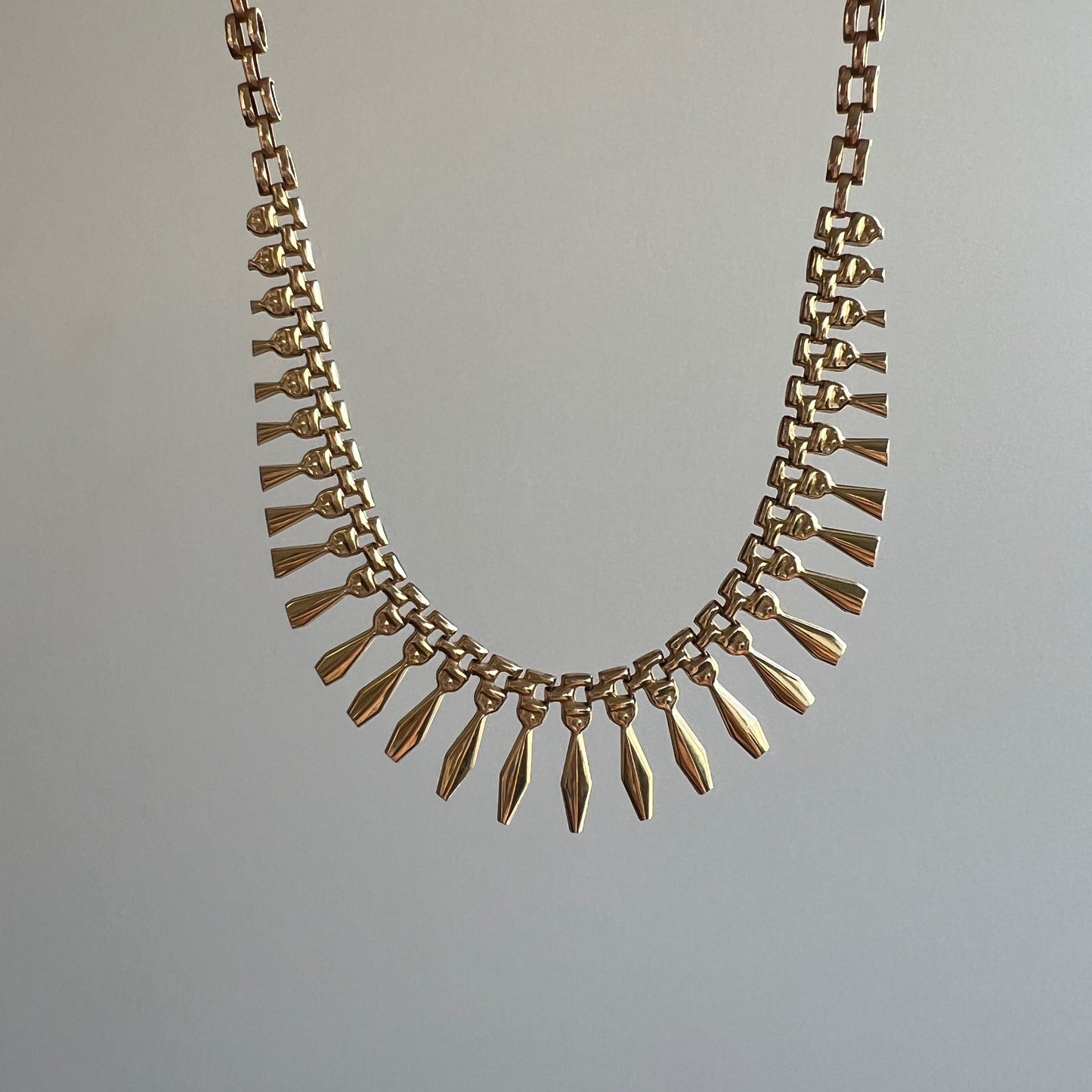 V I N T A G E // Cleopatra's fringe / 10k yellow gold bib necklace / 17.5"