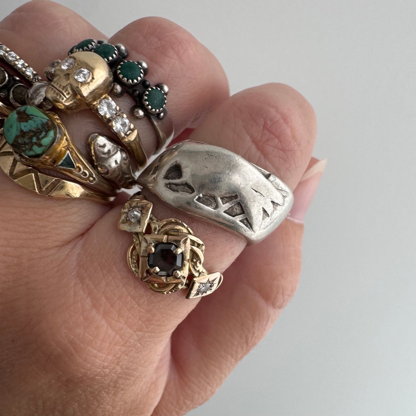 V I N T A G E // feathered friend / sterling silver worn raven wide tapered band / size 7ish