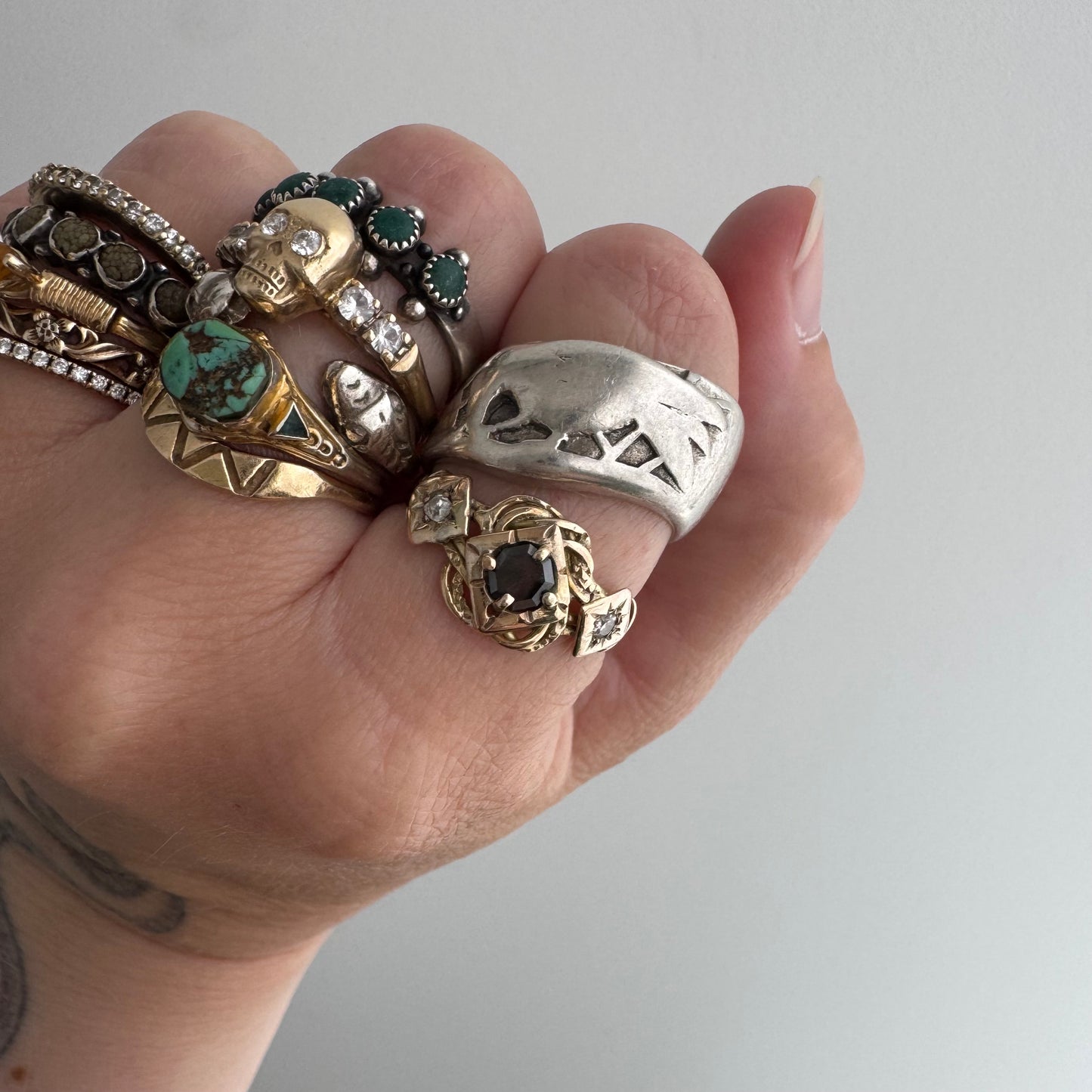 V I N T A G E // feathered friend / sterling silver worn raven wide tapered band / size 7ish