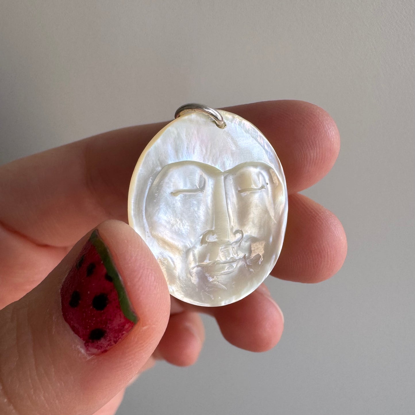 V I N T A G E // 1970s moon / carved mother of pearl moon with sterling silver bail / a pendant