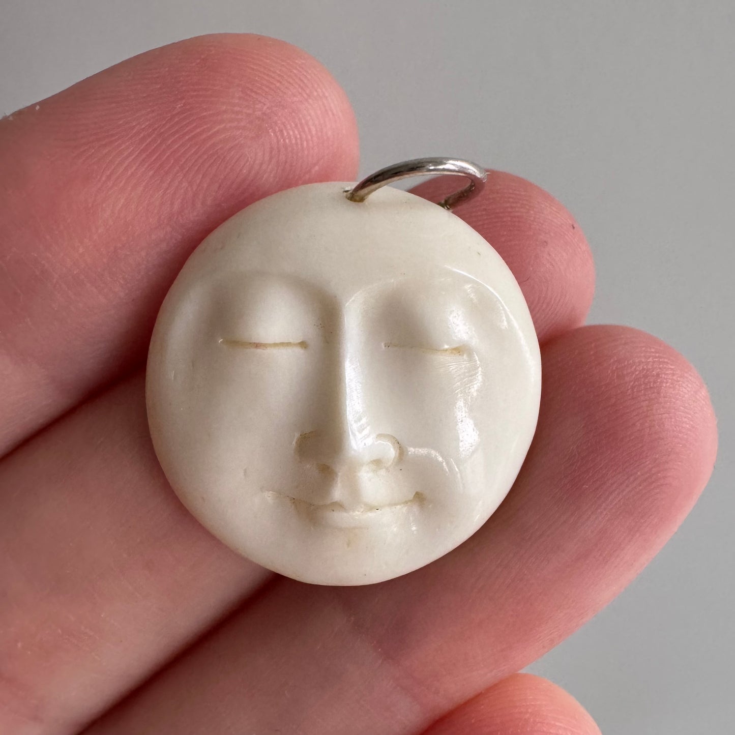 V I N T A G E // 1970s moon / carved bone moon with sterling silver bail / a pendant