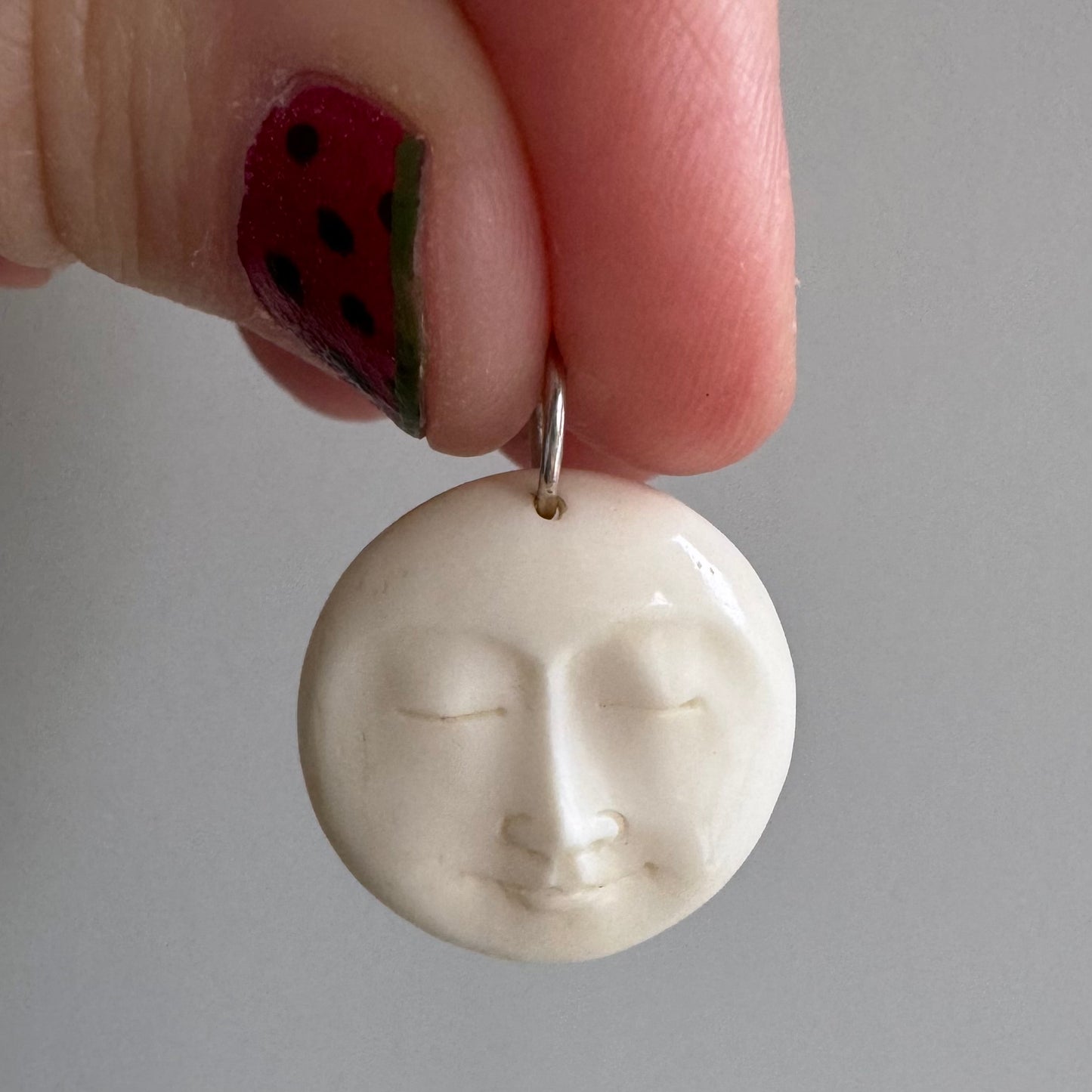 V I N T A G E // 1970s moon / carved bone moon with sterling silver bail / a pendant