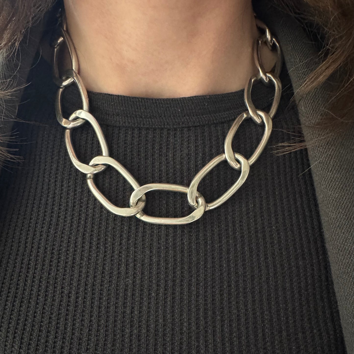 V I N T A G E // stretched curb / sterling silver CHUNKY oversized oval curb chain necklace / 18.25", 132.3g