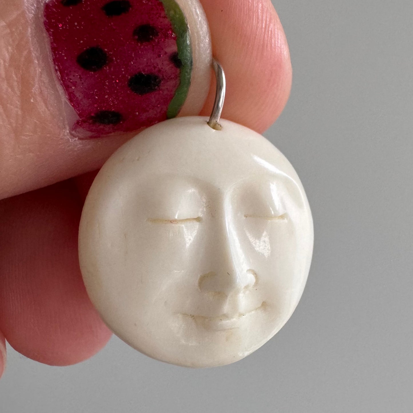 V I N T A G E // 1970s moon / carved bone moon with sterling silver bail / a pendant