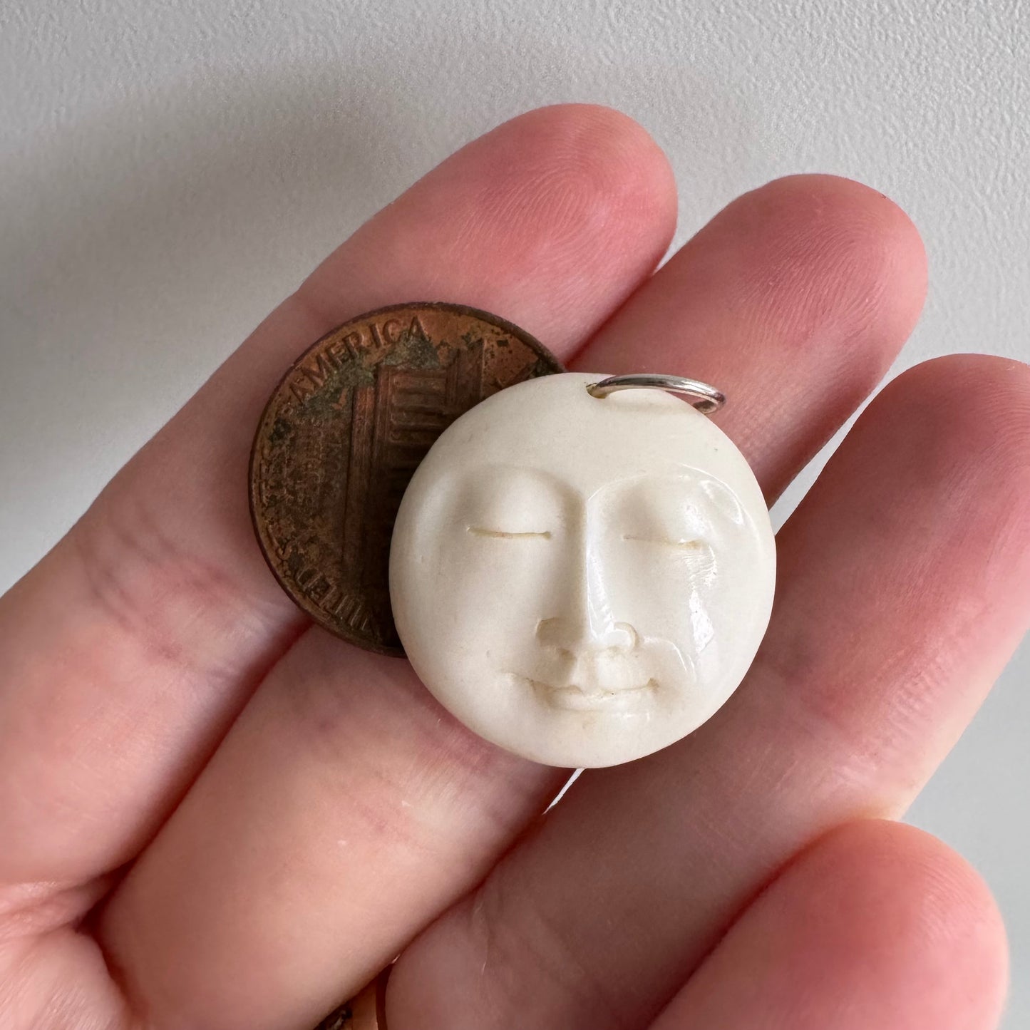 V I N T A G E // 1970s moon / carved bone moon with sterling silver bail / a pendant