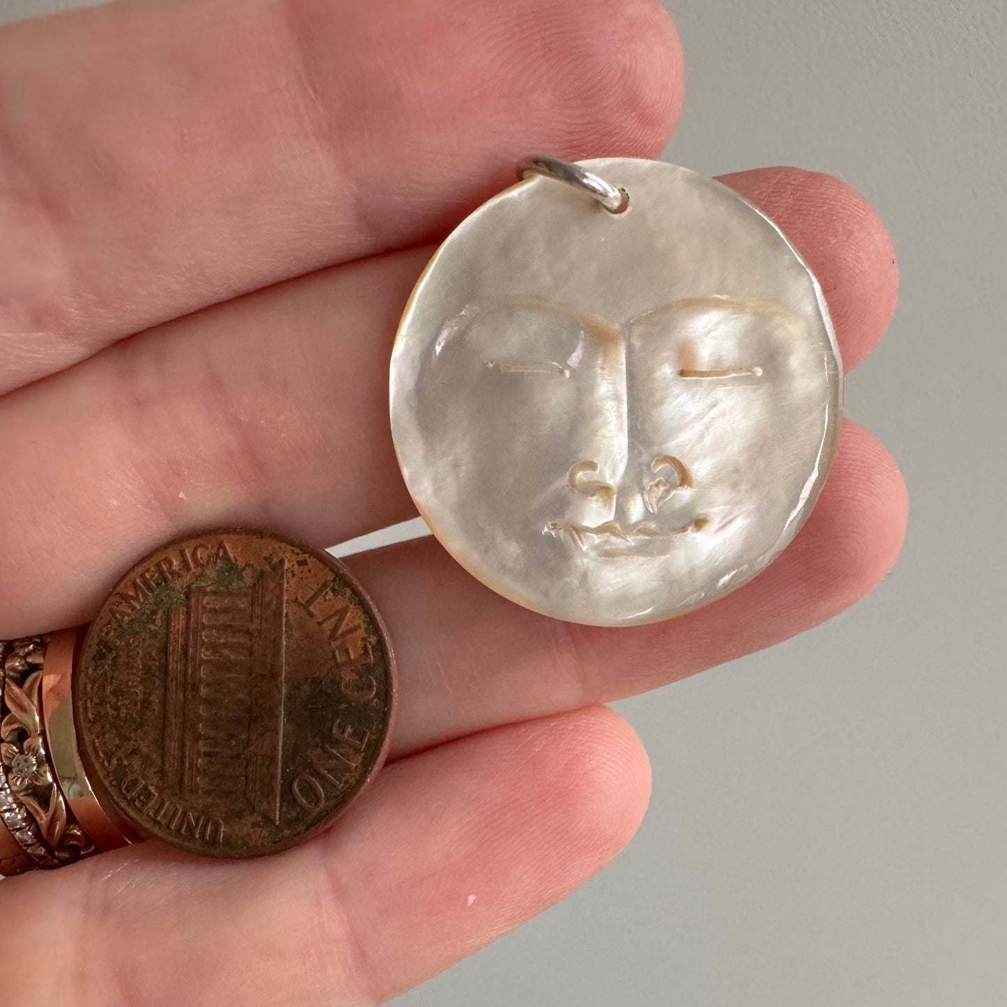 V I N T A G E // 1970s moon / carved mother of pearl moon with sterling silver bail / a pendant