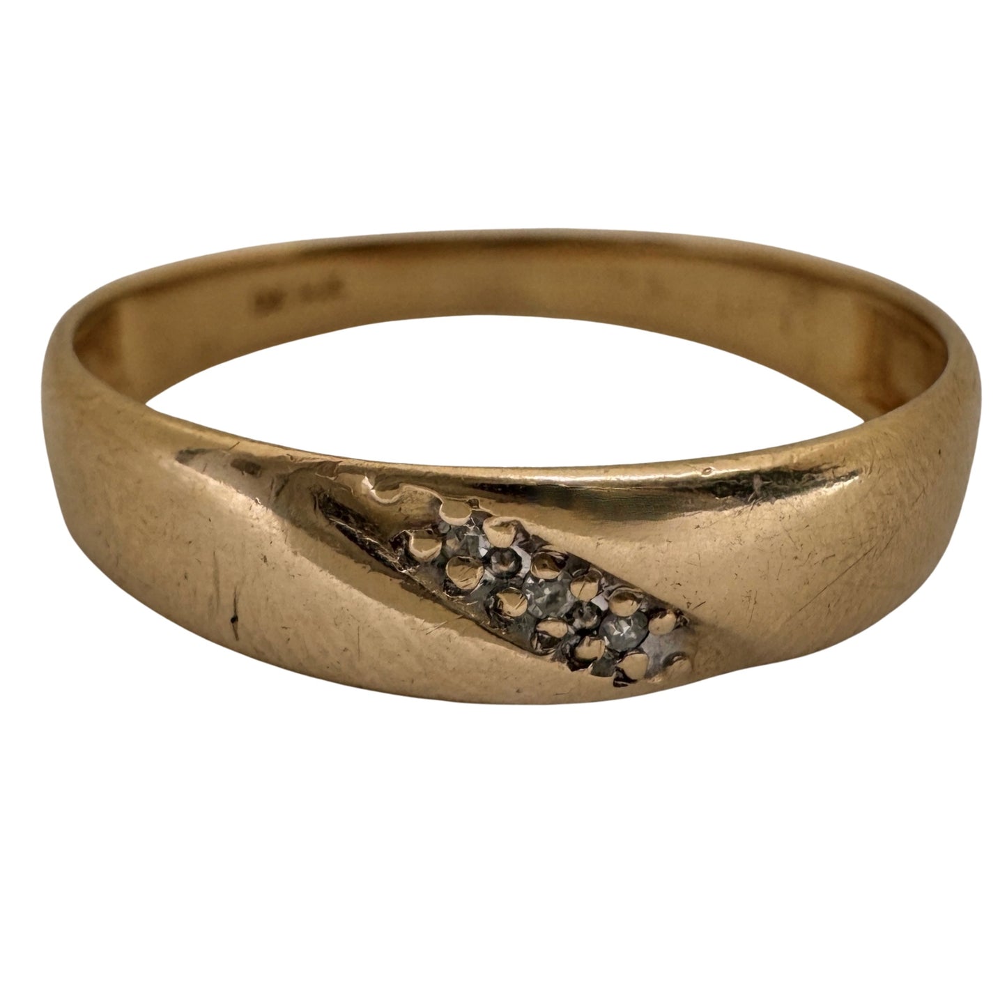 V I N T A G E // leaning trilogy / 14k and diamond tapered stacking band / size 11.5