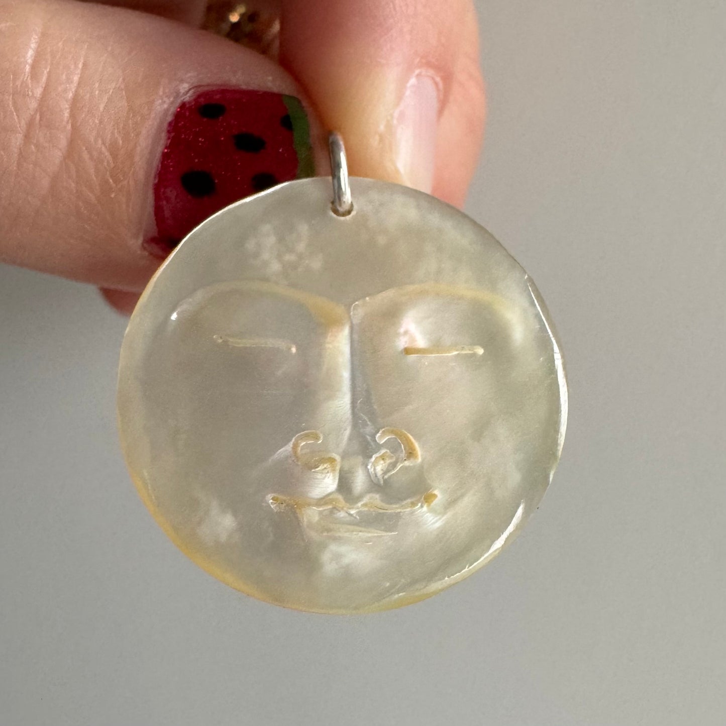 V I N T A G E // 1970s moon / carved mother of pearl moon with sterling silver bail / a pendant