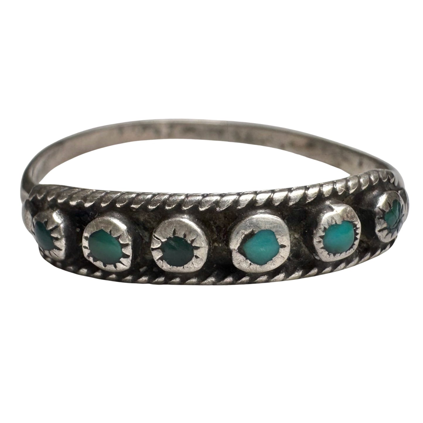 V I N T A G E // old and worn snake eye / sterling silver and turquoise older Zuni band / size 10+