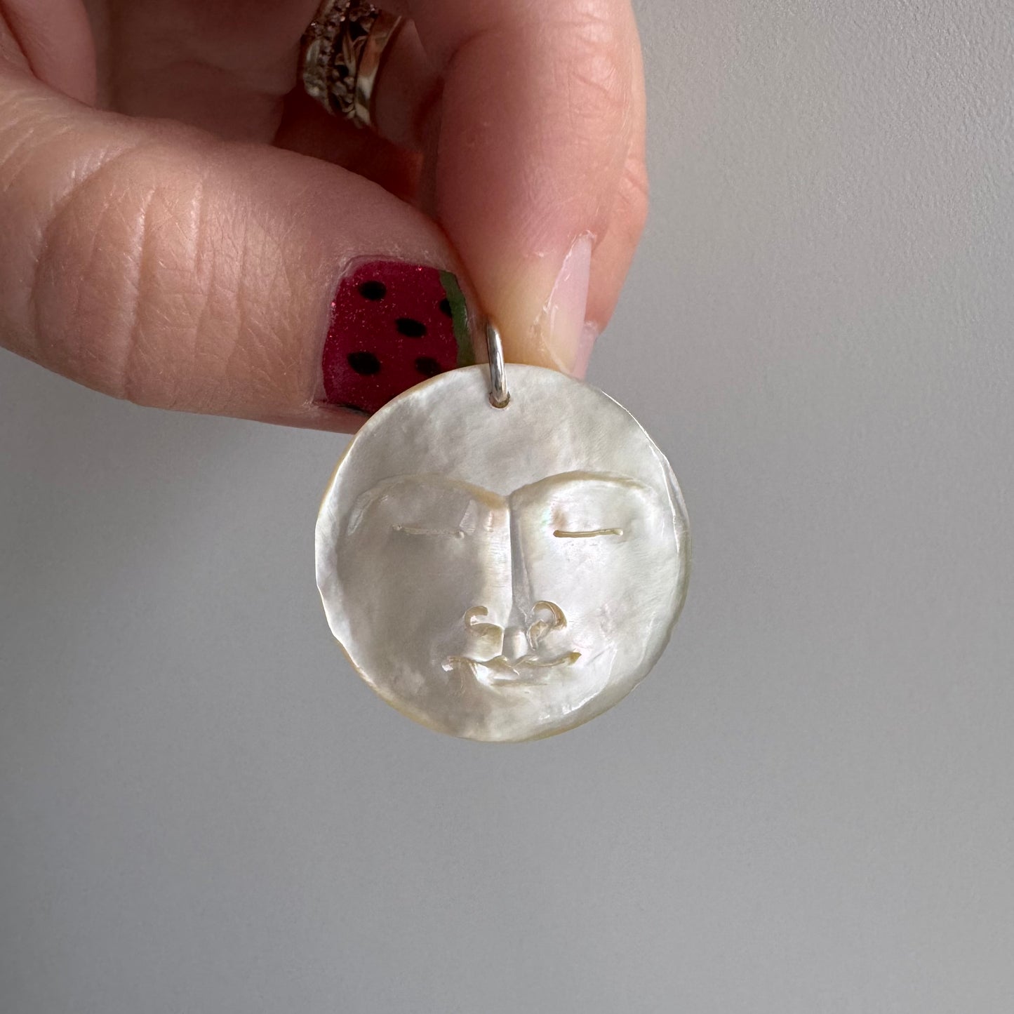 V I N T A G E // 1970s moon / carved mother of pearl moon with sterling silver bail / a pendant