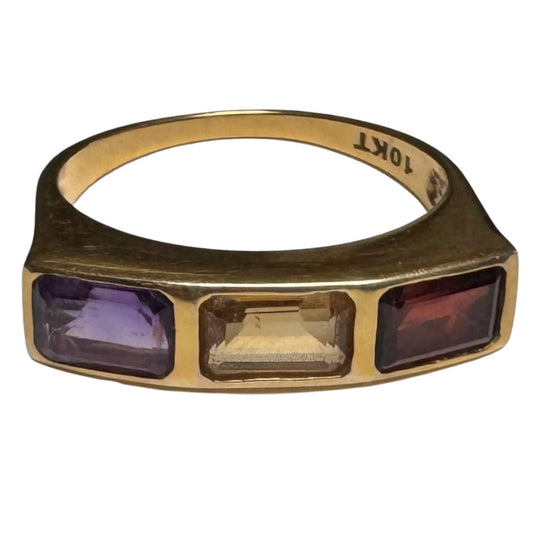 E S T A T E // I see three / 10k geometric arched stacking band with channel set stones / size 6.75