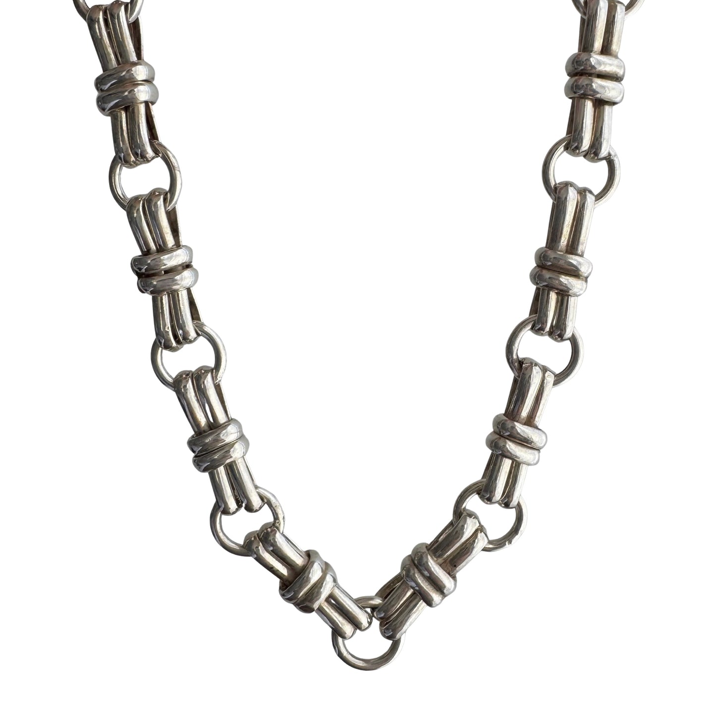 V I N T A G E // fancy trombone / sterling silver trombone style chunky chain / 17", 39.4g